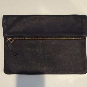 Clare Vivier fold over clutch black pebble leather